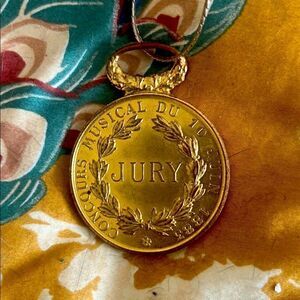 FRENCH Gold JURY Concours Musical Medal with Gold Filled Chain Necklace